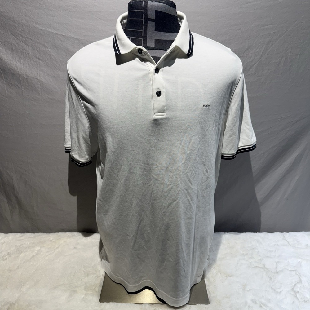 Michael Kors Polo Shirt Adult XL White Black MK Spell Out Logo Rugby Casual Mens